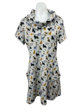 L.A. Soul Gray Animal Print Short Sleeve Cowl Neck Mini Tunic Shift Dress Sz XL